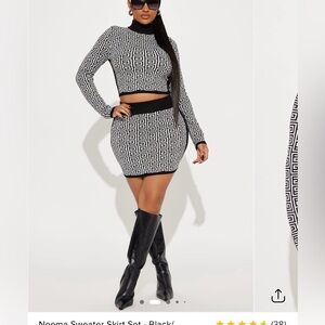 Fashion Nova Black and White Geometric Skirt Set